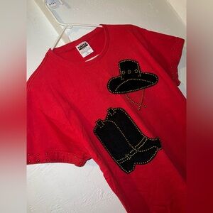 Vintage 90’s Western Boots & Cowboy Hat Tee With Studs